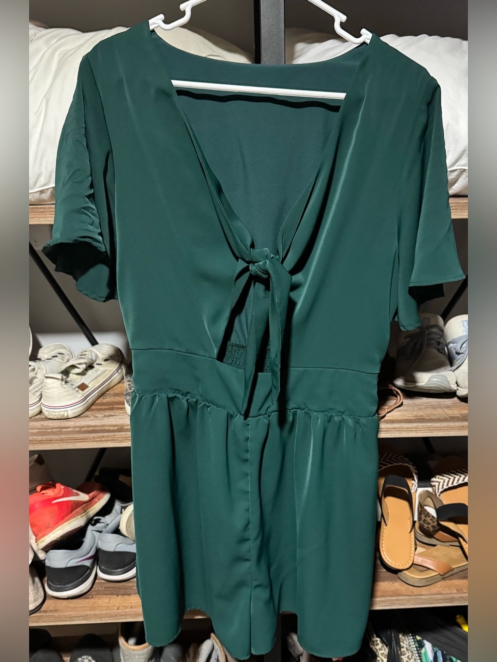 Amazon Women’s Forest Green Tie-Front Short Romper